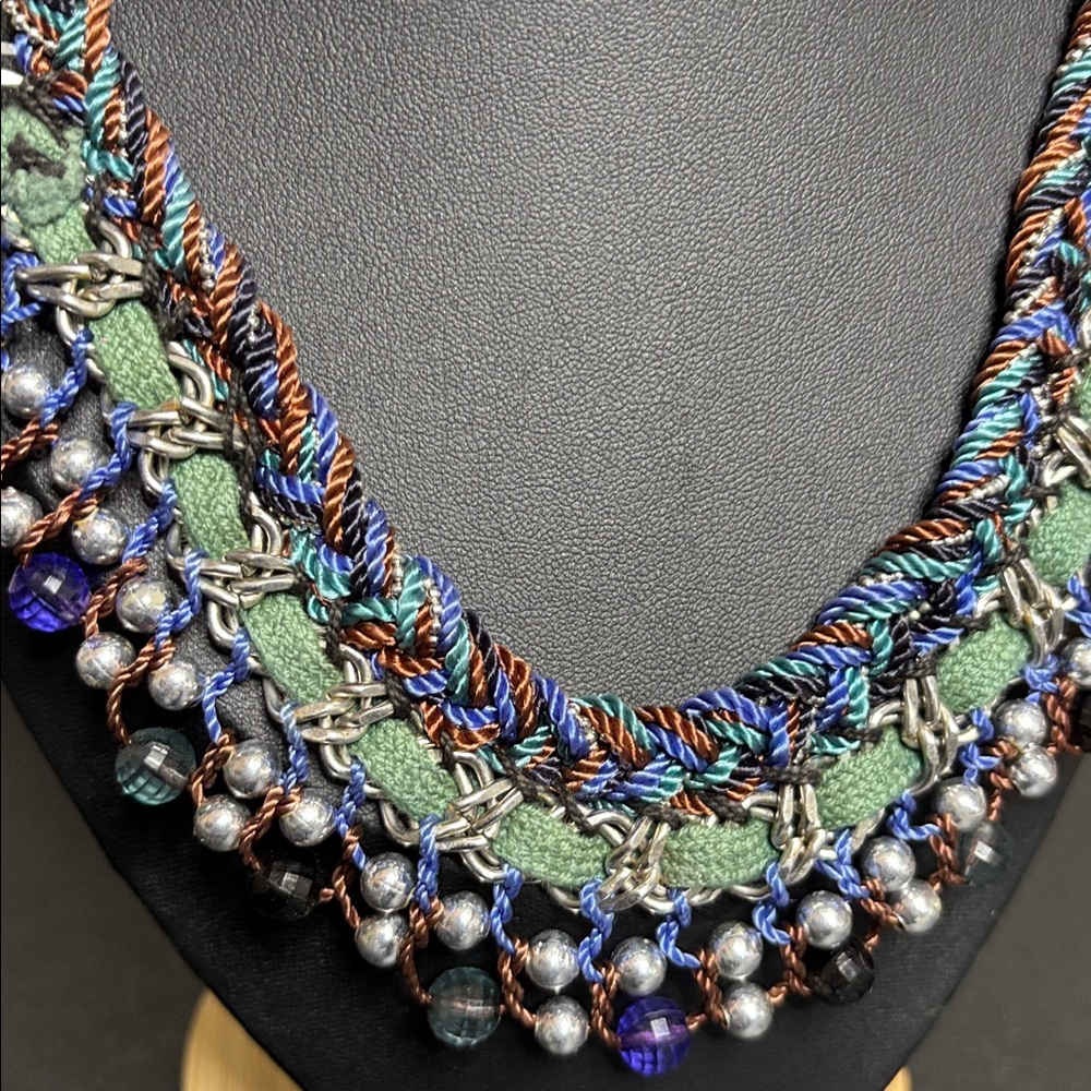 Braided Beaded Boho Collar Statement Silver Tone … - image 2